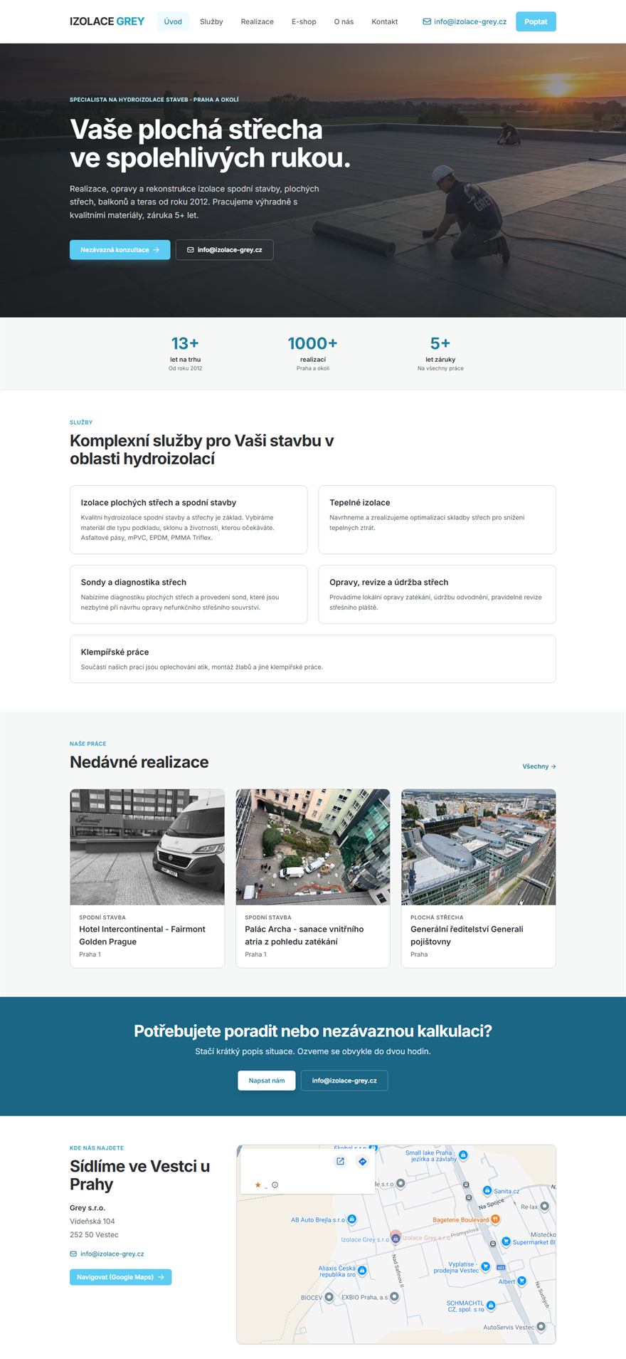 Celá stránka webu Izolace Grey